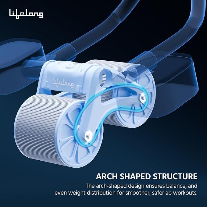 Lifelong LLAR02 Ab Roller With Automatic Rebound, Elbow Support, Timer & Mobile Holder, Dual Non-Slip Wheels, Professional Core Strength Training Ab Roller, Home Gym Core Trainer With Knee Pad – Blue