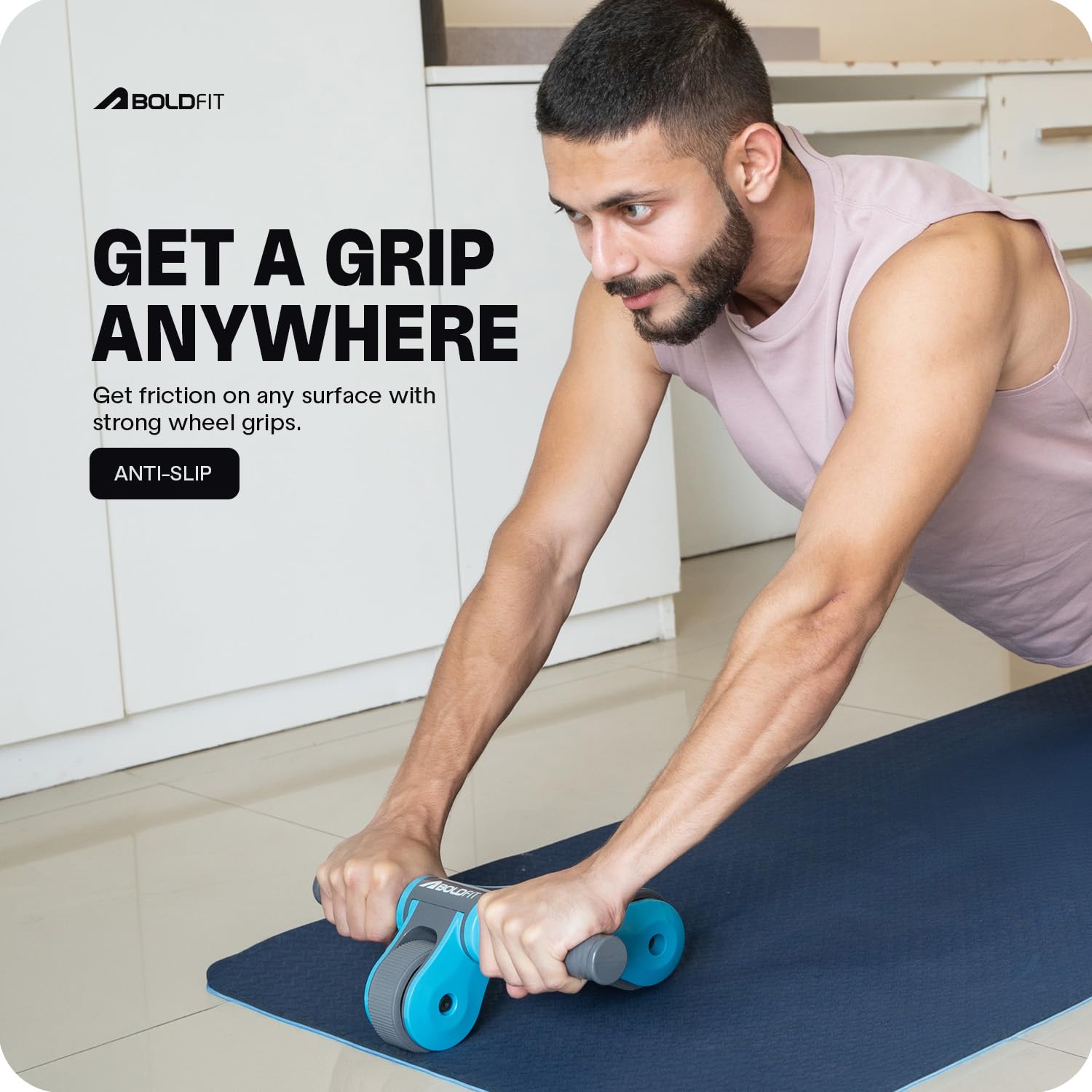 Mirafit CoreMax Pro Ab Roller Wheel with Knee Mat – Heavy-Duty Abs & Core Strength Trainer for Men & Women (Blue)